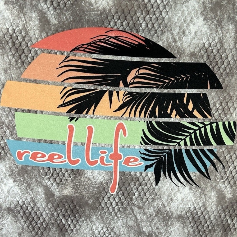 Reel Life Sliced Sunset Hook Grunge AOP Long Sleeve T-Shirt Gray Filigree Small
